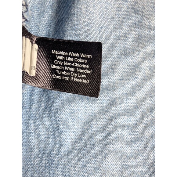 Lane Bryant Denim Chambray Shirt Womens Sz 20 Cotton Blue Distressed Frayed Hem - Picture 12 of 14